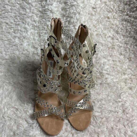 Steve Madden Moto Multi Straps Stud clear ankle strap sandals back zipper SZ8.5M - Picture 4 of 9